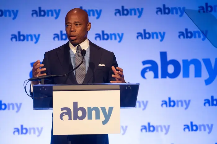 A photo of Mayor Eric Adams speaking at ABNY